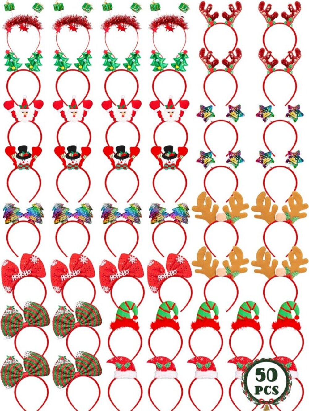 50 Pcs Christmas Headbands | Felt Xmas Hair Accessories for Holiday Parties